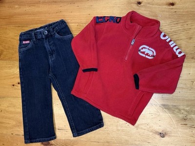 VTG Y2K Ecko Unltd 2T Toddler Outfit Red Fleece & Black Jeans Urban Streetwear