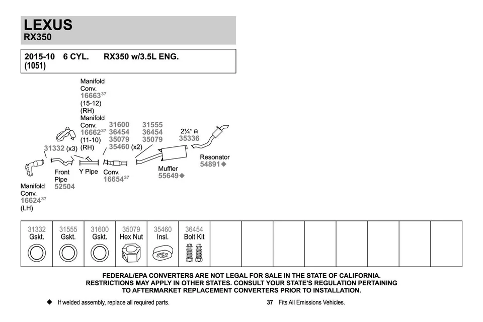 For Lexus RX350 2010-2015 Walker 54891 Aluminized Steel Round Resonator Assembly Foto 2 de 2