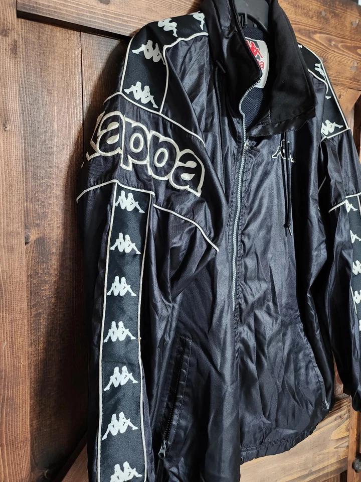 Chaqueta con capucha con logotipo de letras de cinta lateral KAPPA de colección de los años 90 talla GRANDE cremallera ¡RARA! Foto 4 de 4