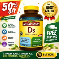 Nature Made Vitamin D3 1000 IU 25 Mcg , Vitamin D Supplement for Bone, Teeth, M