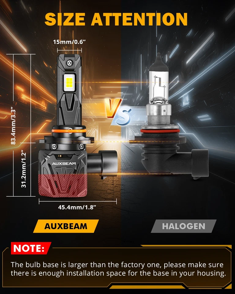 AUXBEAM Canbus 9005 9006 9145 LED Headlight High Low Beam Fog Light Amber White - Image 4 of 4