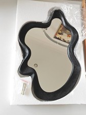 Beautiful black frame wood irregular mirror vertically, Horizontal wall hanging