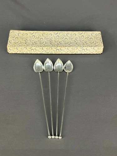 4 Vtg Gorham Sterling Silver Sipper Swizzle Heart 8 1/4" Spoons 44.4g