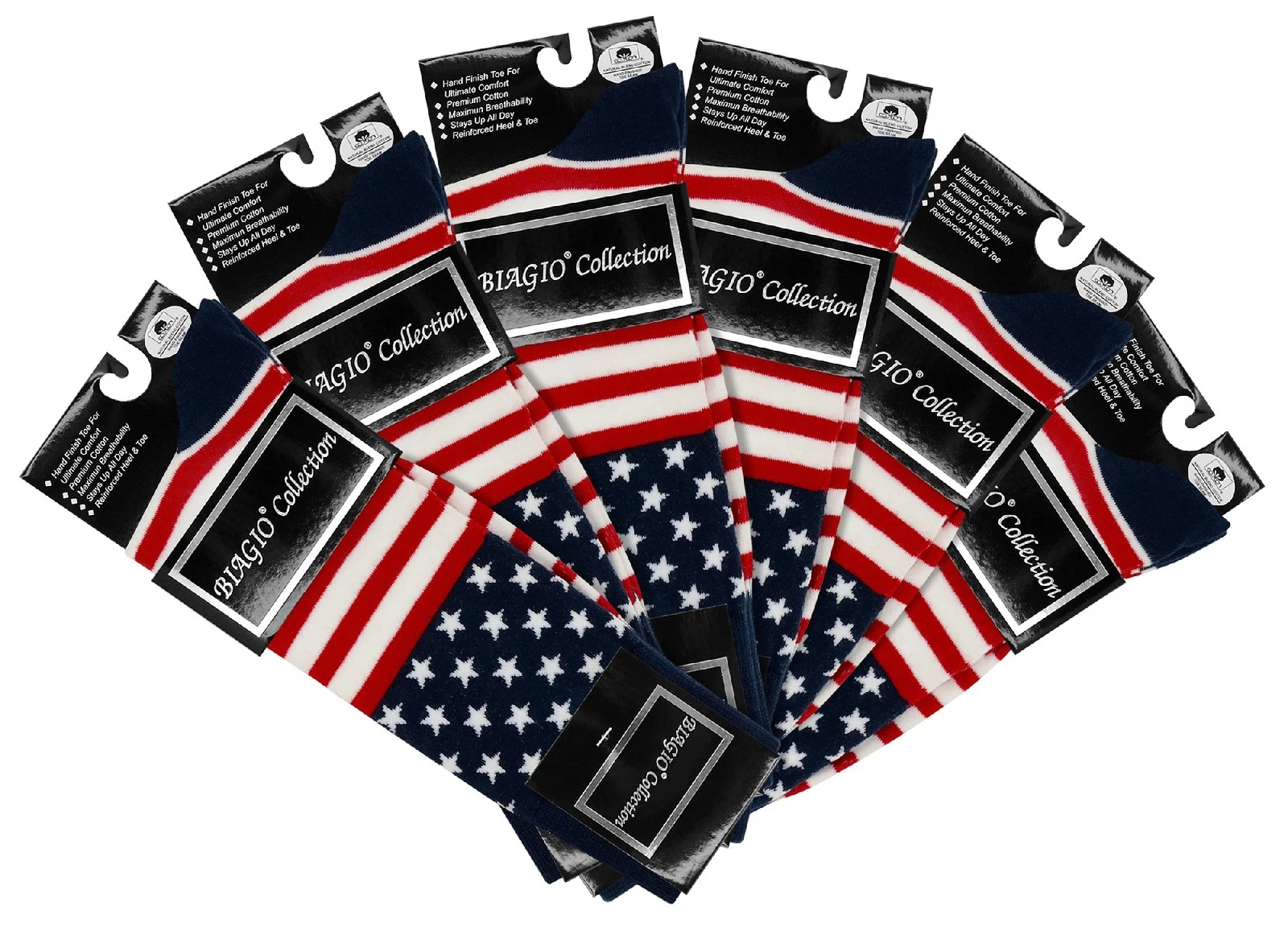 6 Pair of Biagio Men's AMERICAN Flag USA Stars Stripes Mens COTTON Dress SOCKS