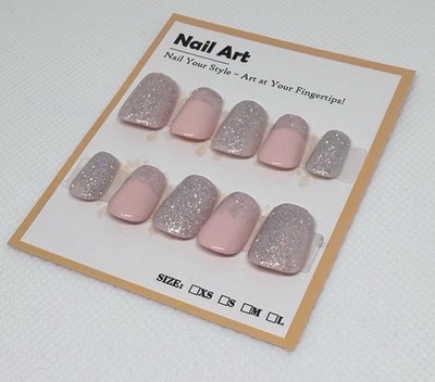 Pink and Silver Press On Nails False Nails Set with Glue Included Glue Included