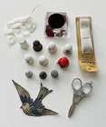 Antique - Vintage Sewing Notions LOT - Thimbles, Pin Cushion, Trims and More
