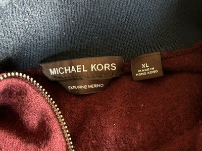 Michael Kors  Extreme Merino Men s Wool Sweater Burgundy Blue 1/4 Zip Layer