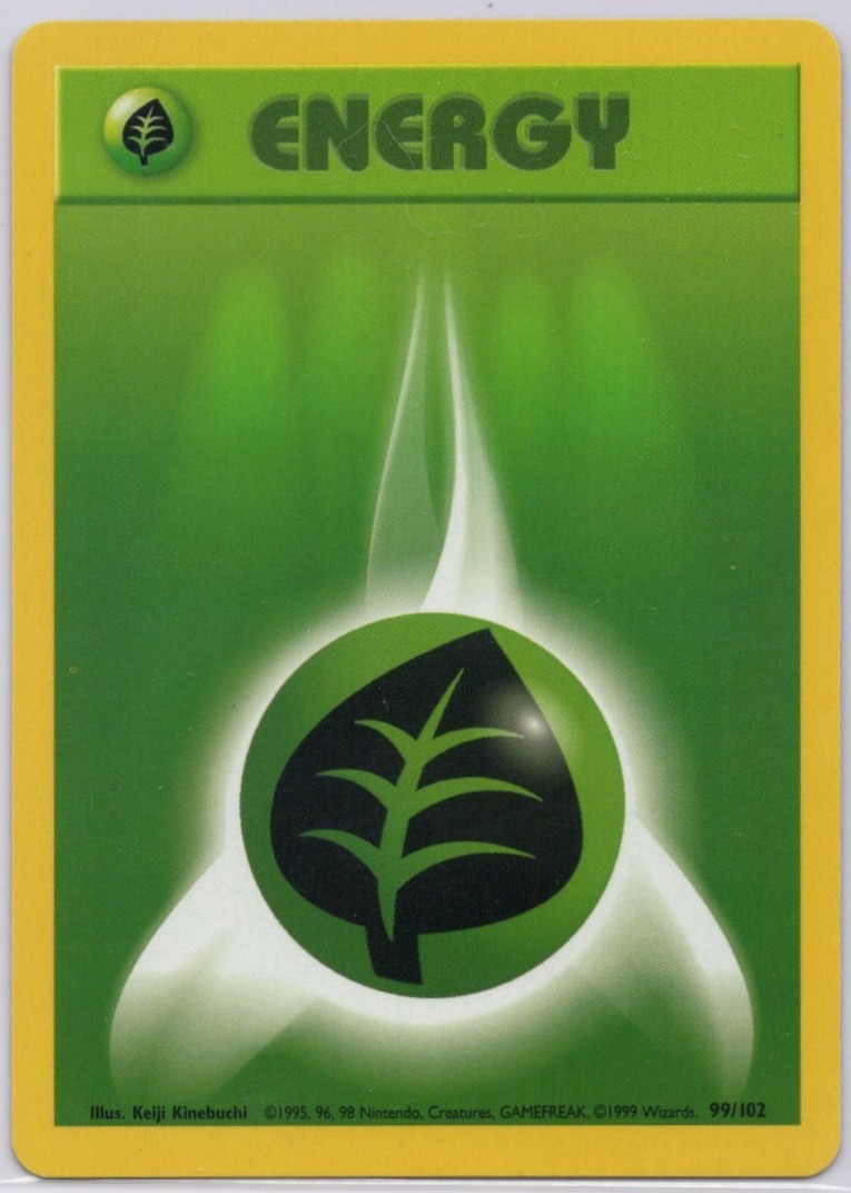 Grass Energy 1999 Pokemon Base Set No. 99/102 Lightly Played TCG Common