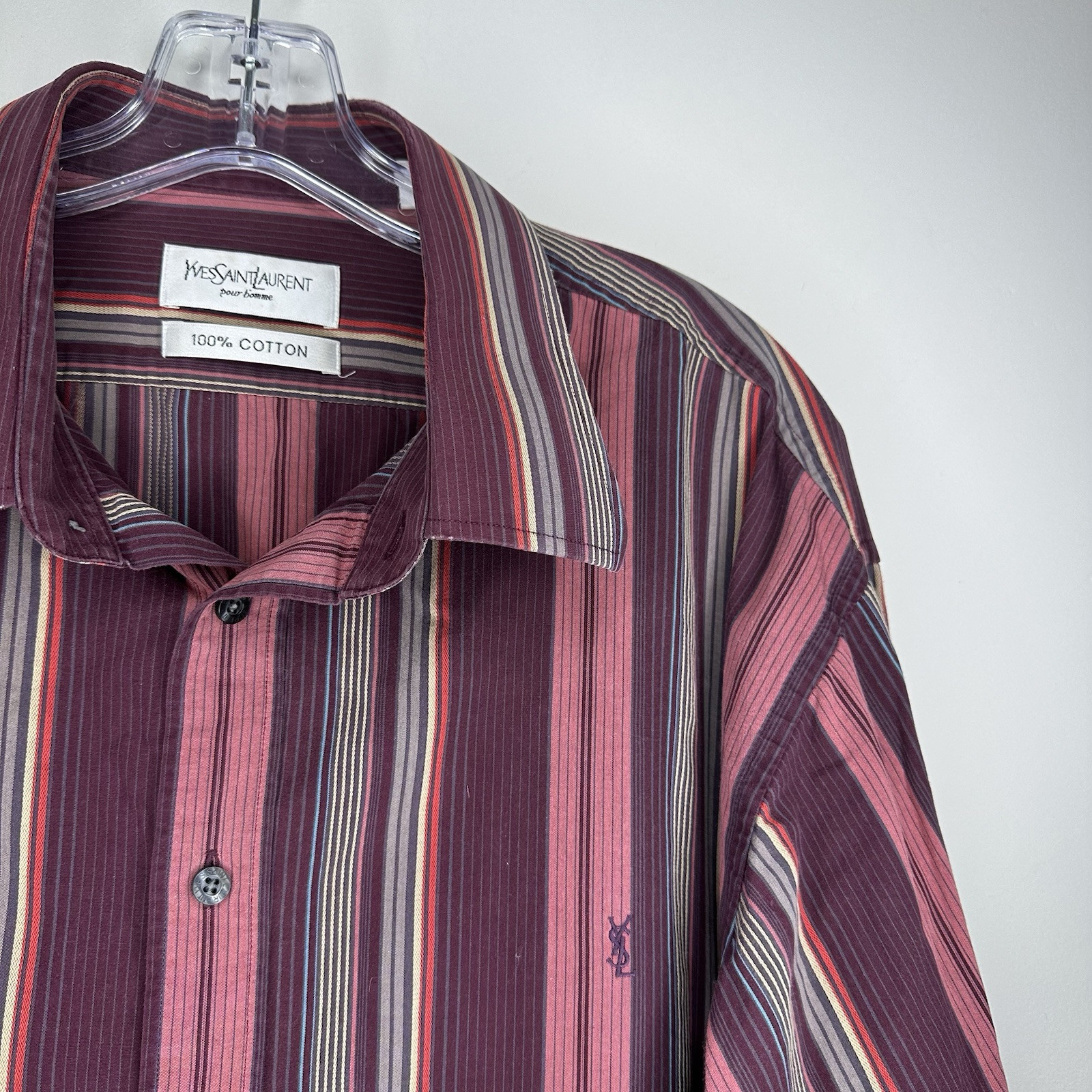 Camicia Yves saint Laurent pour homme taglia XL rosso arancione logo a righe manica lunga