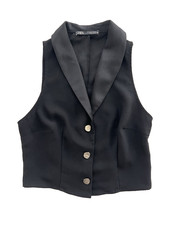 Zara Womens Black Button Down Vest Gold Butto...