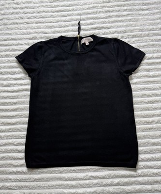 Philosophy Women's Black Knit Short Sleeve Crew Neck Zip Back T-Shirt Size L