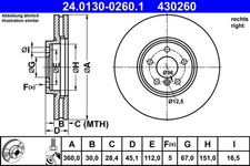 1x Bremsscheibe ATE 24.0130-0260.1 für BMW 1er F40 2er F44 X2 F39 X1 F48 116 118