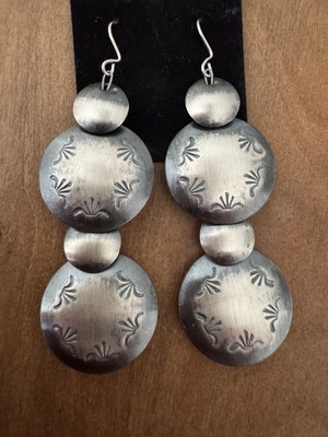 Native Sterling pillow Bead Pearl Saucer Dangle earrings Marietta Kellywood