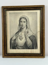 Early 1900's Antique Immaculate Heart Of Mary Framed Catholic Devotional