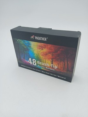 Pagather 48 Colors Acrylic Paint Markers Single Brush Tip Water Based Non Toxic