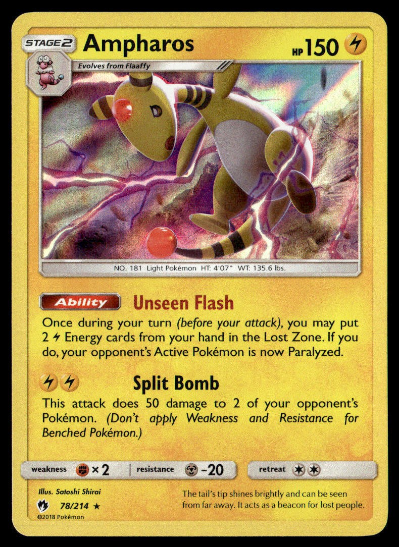 Ampharos 78/214 SM - Lost Thunder Holo English Pokemon Card