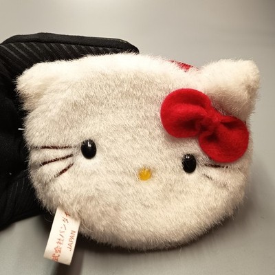 Vintage Sanrio HELLO KITTY Head Shape 4'' Mini PLUSH COIN BAG Zipper Pouch Japan