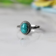 Turquoise Ring, Handmade 925 Silver Gemstone Band, Boho Designer Gift for Her