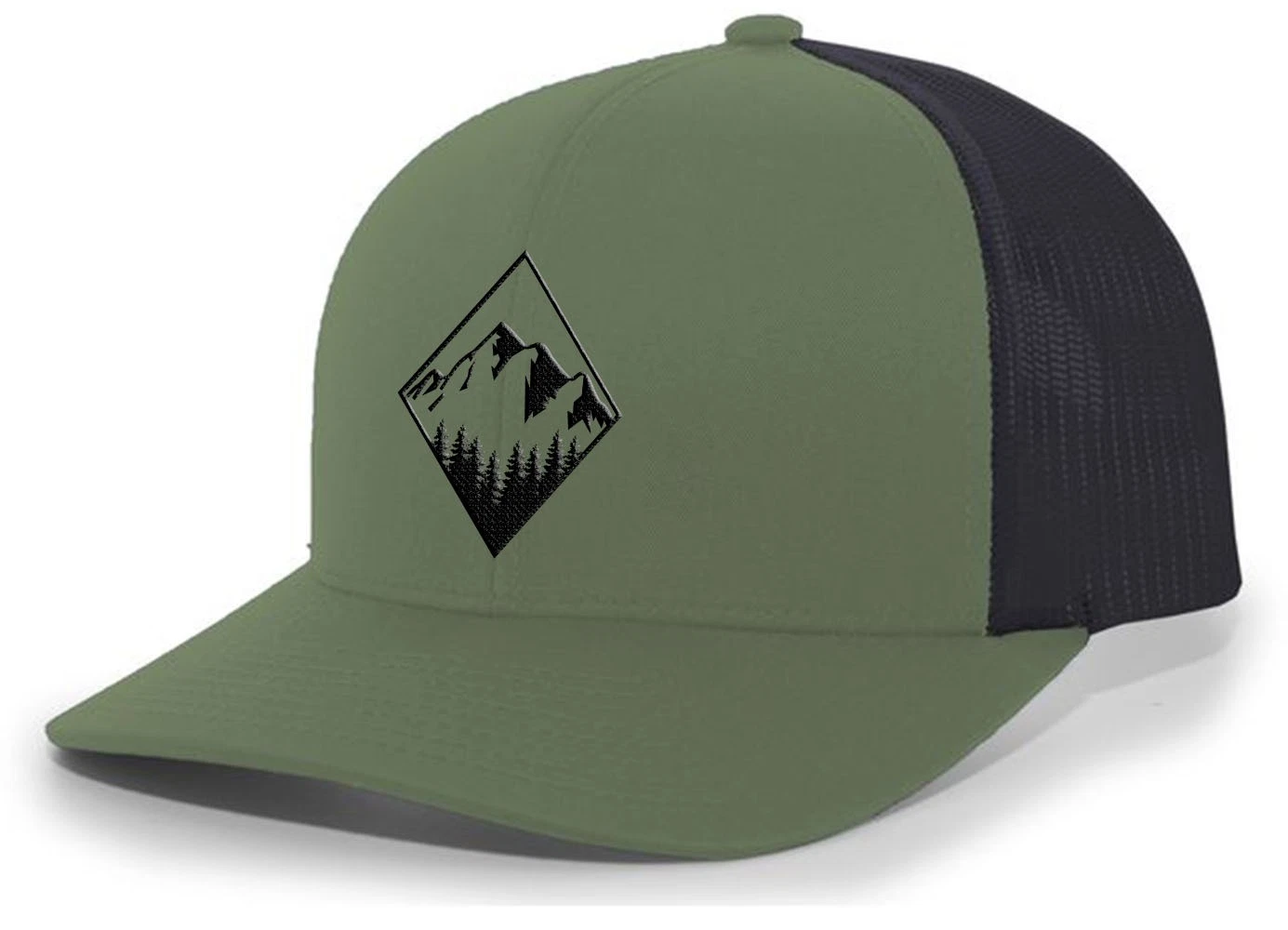 Men's Retro Geometric Diamond Mountain Outdoors Woodland Embroidered Mesh Back
