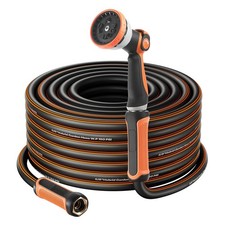 Garden Hose, 200 ft 5/8" Heavy Duty Rubber Water Hose with 10 Mode Nozzle, 150PS