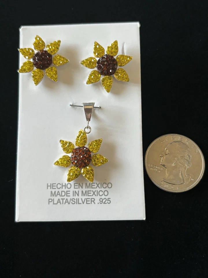 Sterling Silver Sunflower Earrings And Pendant Set  - Image 3 of 4