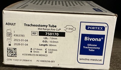 Smiths Medical Porter Adult Tube REF 750170 Mid-Range Aire-Cuff Exp.2028-01-04