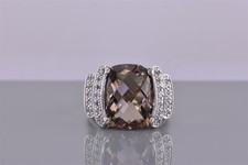 Sterling Silver Faceted Smoky Quartz Accent Collar Statement Band Ring 925 Sz: 7