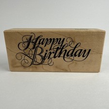PSX Happy Birthday Cursive Wood Mounted Rubber Stamp F-1343 Vtg 1994 Craft