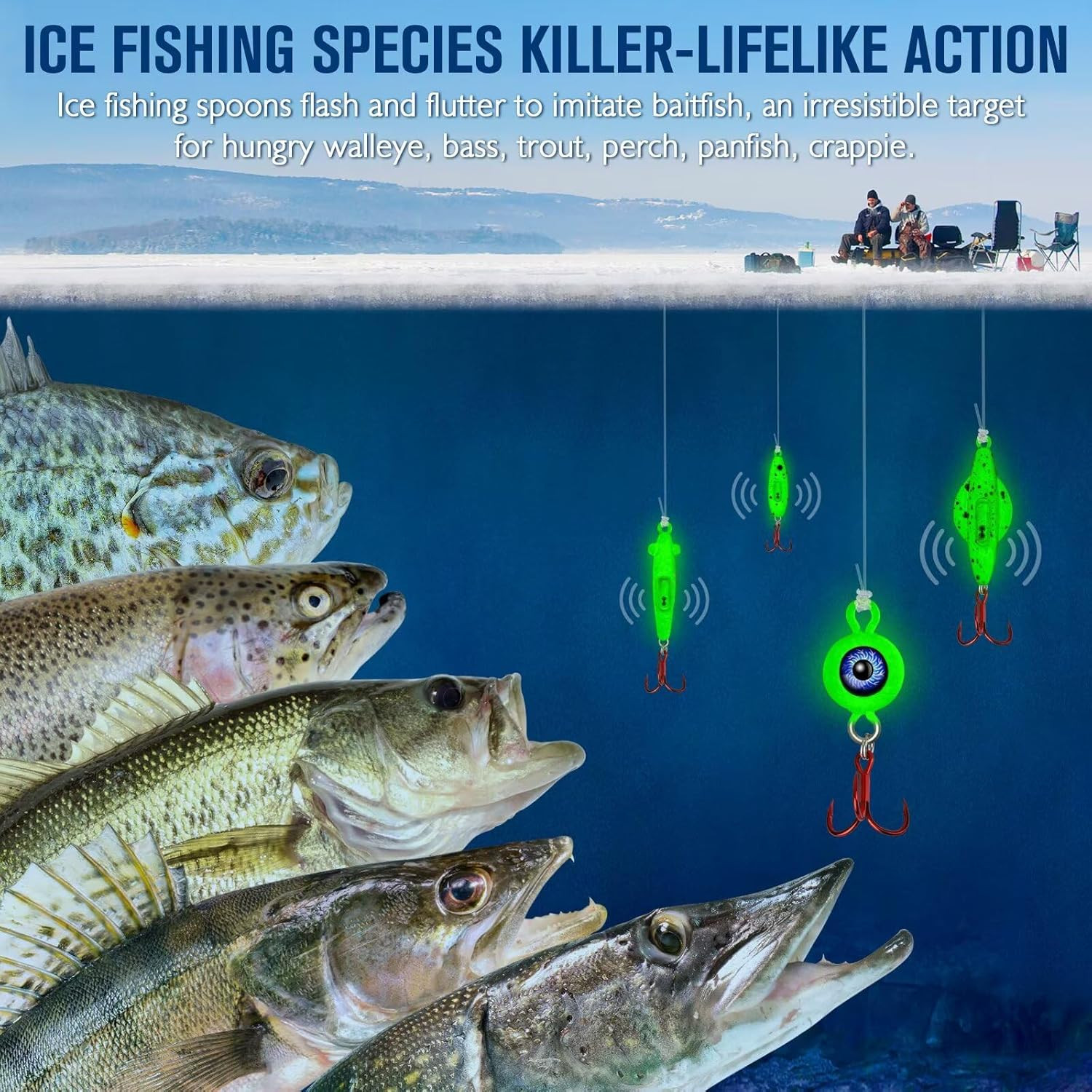 Dovesun Ice Fishing Jigs Ice Fishing Lures Kit Rattling Glow Ice Fishing Spoons  - Image 7