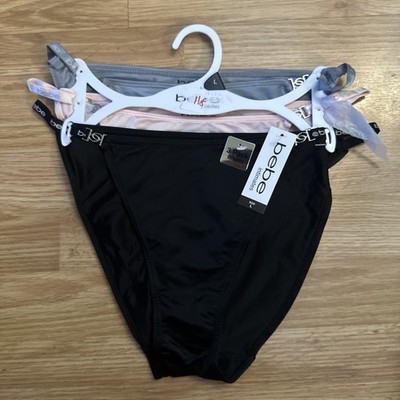 Bebe ~ Womens String Bikini Underwear Panties Nylon Blend 3-Pair Multicolor ~ L