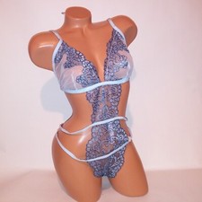 Victoria Secret Lingerie Teddy One Piece Bodysuit XL Blue Embroidered Lace New
