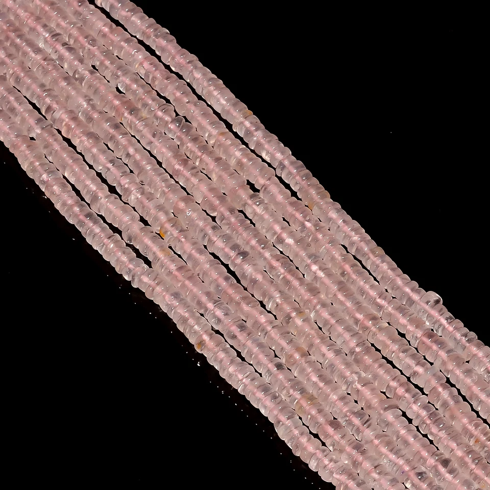 Natural Rose Quartz Gemstone Rondelle Shape Smooth Beads 5X5X2mm Strand 8" GB366 - Image 2 of 2