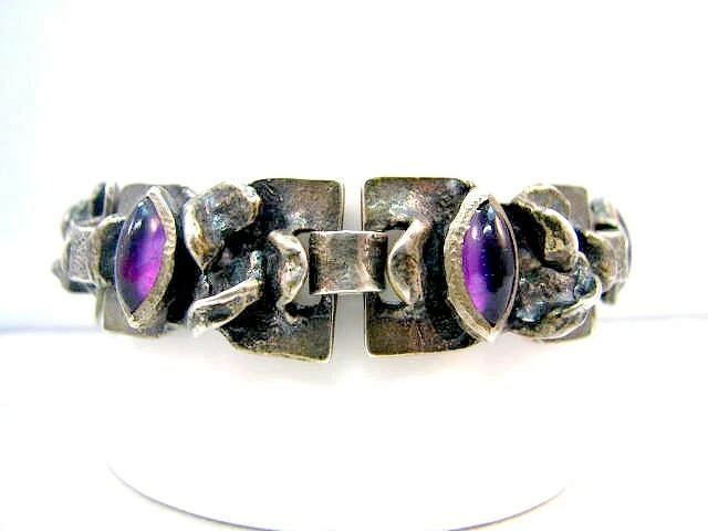 Vintage Burkhard und Monika Oly Silber 835 Amethysten Armband Bracelet um 1970 - Bild 2 von 4