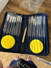 US Art Supply 16 Pc Long Handle Bristle Hair Artist Paint Brush Set Sponges  Cas