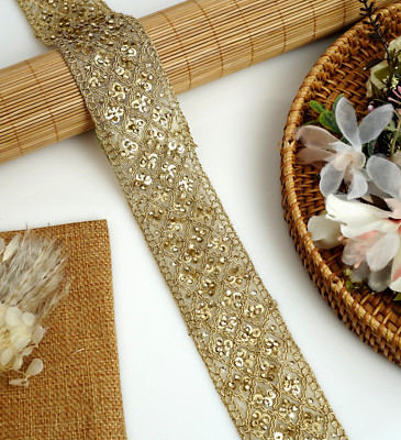 Indische Braut Spitzenborte Einfassung Gold n Silber Strass Diamanten Nähen Band
