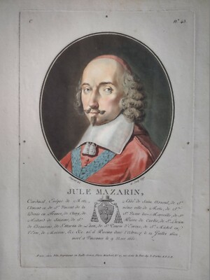 Kardinal Mazarin Louis XIV Acqiatinta 1790 Pescina Druck Antike