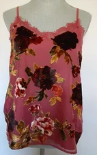 Boho velvet Pink Baroque Rose sleeveless Tank top, a.n.a size M