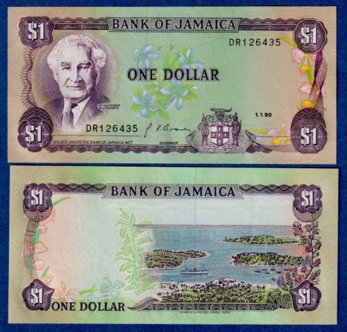 Billet de banque Jamaïque 1 $ 1990 P-68Ad UNC - Photo 1/3