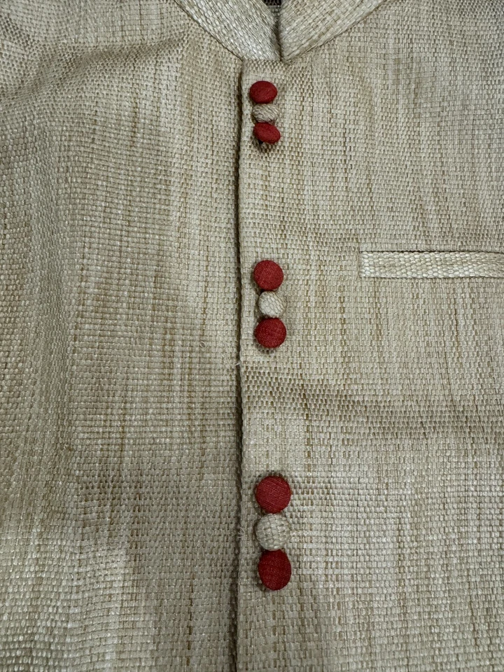 Manyavar Vest Yellow/Tan Indian Formal Button Men's - Image 3 of 4