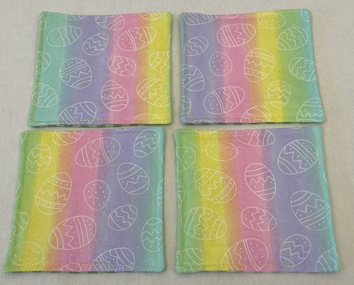 Ostern Getränk Untersetzer Wende Ei Regenbogen Streifen weiß grün Gingham 4er Set - Bild 4 von 6