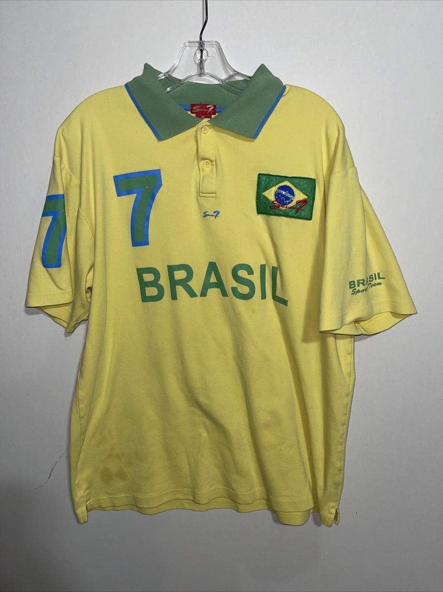 Seven7 Mens Designer Yellow Polo Shirt Brasil XL