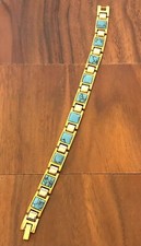 Magnetic Link Turquoise Stone Bracelet Arthritis Pain Relieve Gold Tone Bracelet