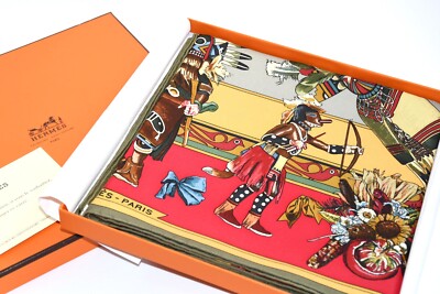 Hermes Scarf Kachina by Kermit Oliver 90 cm silk native green red