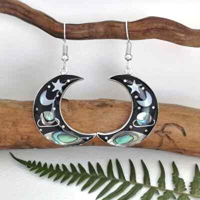 Retro Mysterious Universe Starry Sky Crescent Hook Earrings Zinc Alloy Jewelry