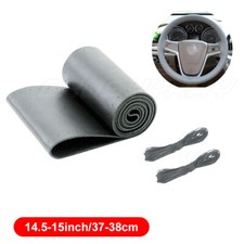 Gray Genuine Leather Steering Wheel Cover Wrap Sew-on 38cm Diy Kit For All Car