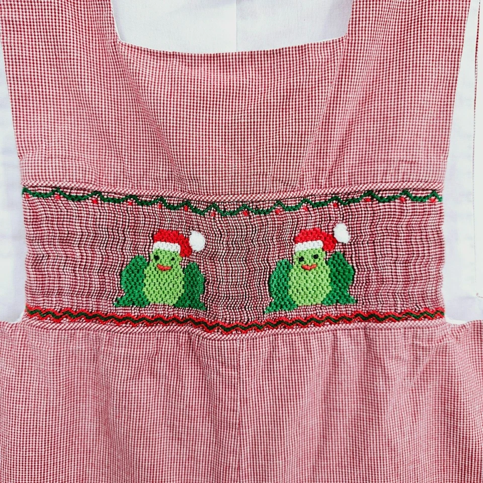 Silly Goose Hand Smocked Jon Jon Romper 18 Months Red Gingham Christmas Frogs - Image 3 of 4