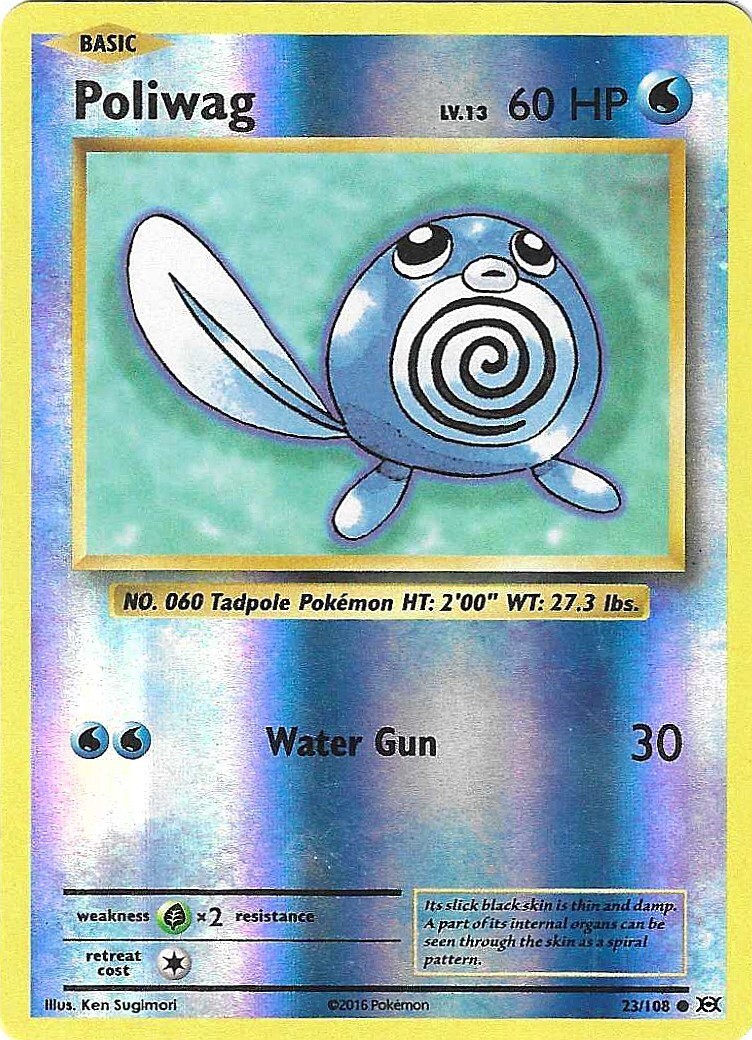 Pokemon Card Poliwag 23/108 Evolutions Reverse Holo