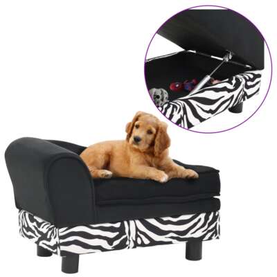 VidaXL Divano Per Cani Con Cassetto 75x50x38 Cm – Peluche Nero, Struttura In Legno, Cuscino Lavabile, Per Cani E Gatti