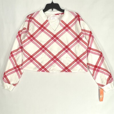 Colsie Lounge Sweatshirt Womens X-Small Fleece Long-Sleeve Plaid