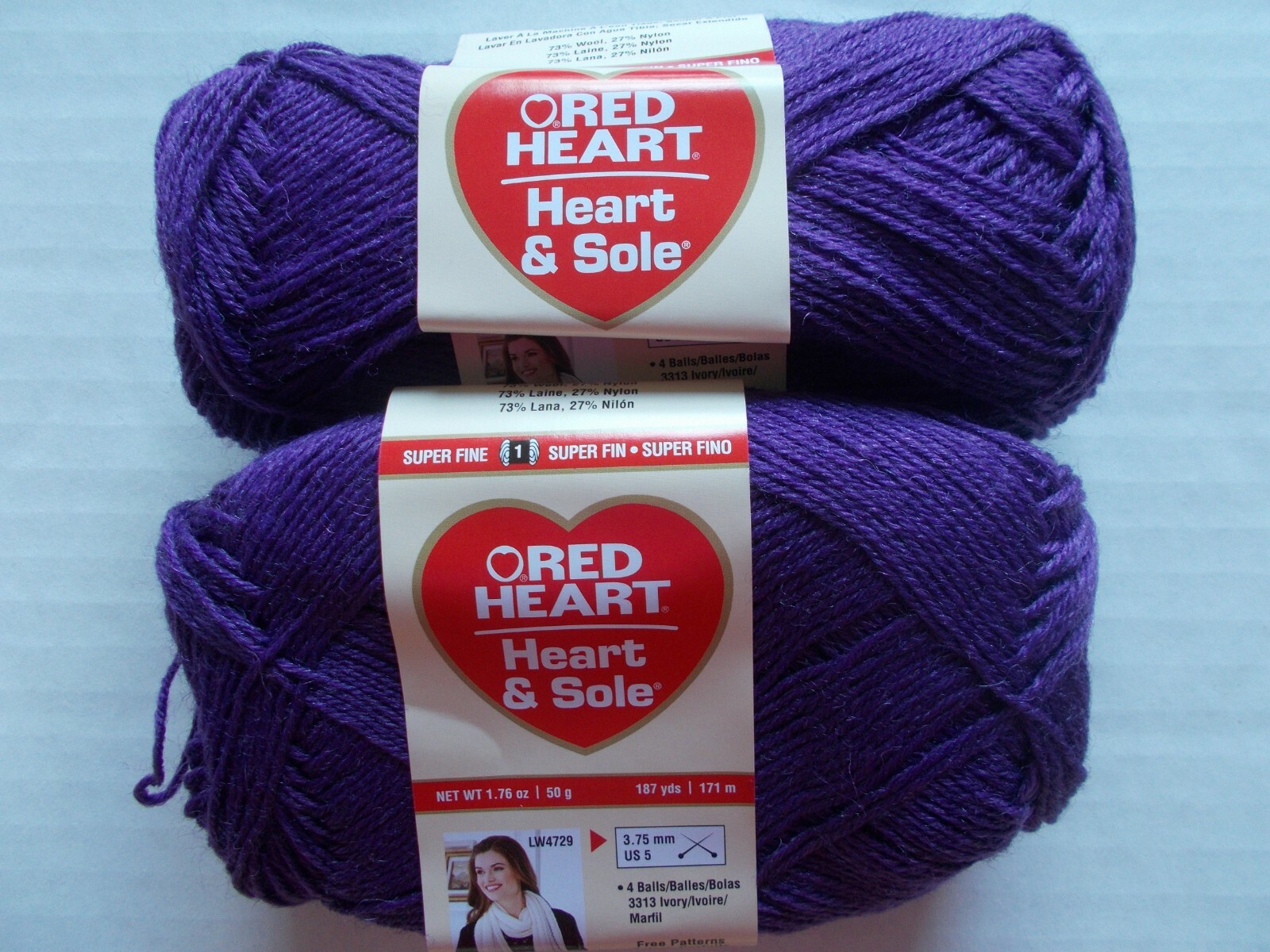SAOLA Filato per calze misto lana cuore e suola Red Heart viola lotto di 2 (187 yds ea)
